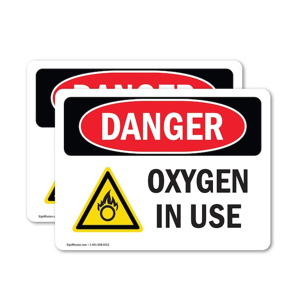 Signmission Oxygen In Use Danger Sign, Vinyl Decal, 10in W x 7in L, 2PK OS-2PACK-DS-D-710-L-2463 - main